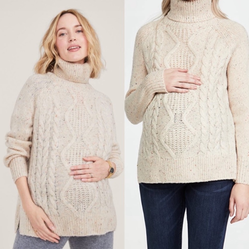 HATCH The Brigitte chunky cable knit Sweater in ivory confetti Size 2 wool blend